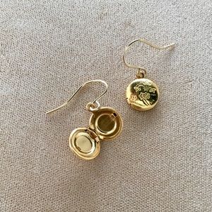 Tiny gold locket earrings, Zina Kao